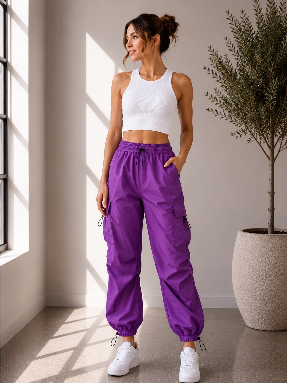 417. Parachute Ruched Cargo Pants in Blue Jewel - Picture 5 of 9